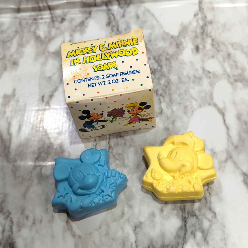 Avon Vintage "Mickey & Minnie in Hollywood" Soaps 2 Soap Figures Blue Yellow